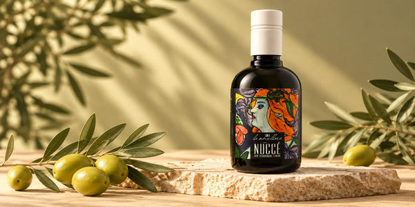 Olio extravergine Nocellara 500 ml con olive e rami di ulivo
